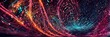© Stefan Schurr - abstract data stream flowing like liquid light, with sharp lines of code and binary numbers cascading in bright neon colors