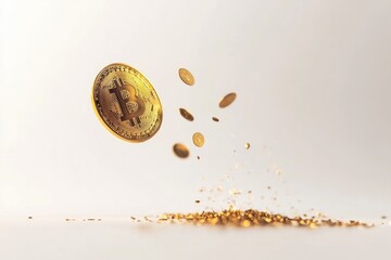 Aufkleber - A cryptocurrency coin falls onto a pile of gold coins, highlighting the value and potential of digital currencies