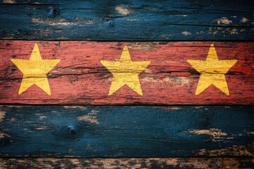 Poster - A flag painted on top of a wooden wall, suitable for decoration or background image