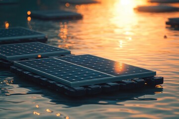 Poster - A solar panel floating on the surface of a body of water