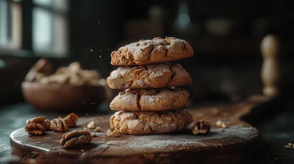 Sticker - A stack of cookies sitting on a wooden cutting board, ready to be devoured