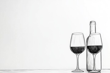 Poster - A pair of wine glasses on a table next to an open wine bottle