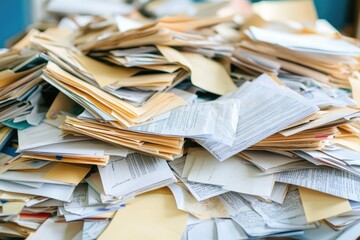Aufkleber - A stack of envelopes and letters sitting on a table, possibly awaiting attention