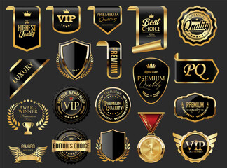 Wall Mural - gold and black luxury labels and badges premium quality certificate ribbons illustration