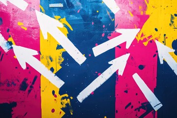 Poster - A vibrant wall featuring arrows painted in different colors and directions, great for use as a visual aid or design element