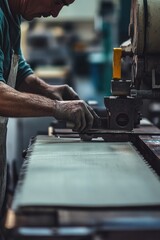 Poster - Factory worker at work on complex machine