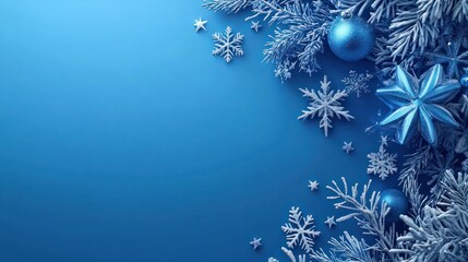 Wall Mural - blue christmas background with snowflakes, stars and empty space. copy space for your text. merry xm