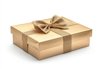 Poster - A beautiful golden gift box adorned with a ribbon bow, perfect for wrapping presents or using as a decorative item