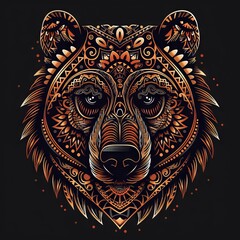 Poster - Detailed flat lay of a bear head with intricate tribal designs.