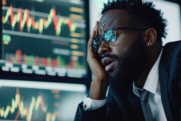 Poster - A businessman sits in front of his laptop, focused on his work