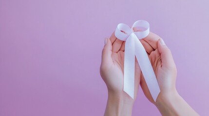 Canvas Print - A person holding a white bow, possibly a gift or decoration