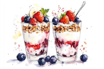 Wall Mural - Fresh fruit toppings on a creamy yogurt base, perfect for breakfast or snack