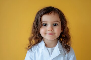Poster - A young girl dressed in a lab coat poses for a photo, perfect for medical or educational illustrations