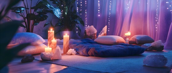 Poster - Tranquil Healing Space with Soft Lighting and Crystals