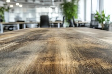 Canvas Print - A wooden table with a green plant growing out of the background