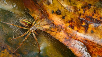Aufkleber - Close-Up of Spider on a Leaf in Nature