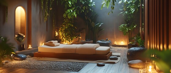 Poster - Serene Healing Space with Natural Elements and Soft Lighting