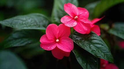 Wall Mural - Pink Flower in Green Foliage