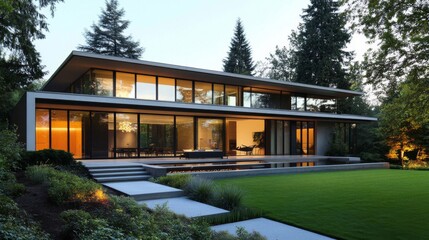 Aufkleber - Modern House Surrounded by Lush Green Landscape