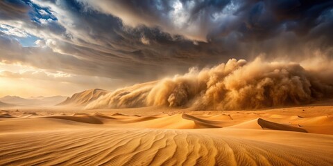 Sand storm engulfing a desert landscape, Sand, storm, desert, weather, natural disaster, sand dunes, arid, wind, dramatic