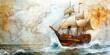 © AliaWindi - [Columbusâ€™ ship Santa Maria in full sail, surrounded by intricate map markings and ocean waves], on a white background, high resolution, high detail,