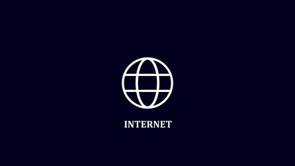 minimalist internet globe icon animated on blue background 4k.