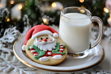 Christmas cookie and milk for Santa Claus - generative ai