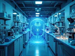 Poster - Futuristic Laboratory with Holographic Elements