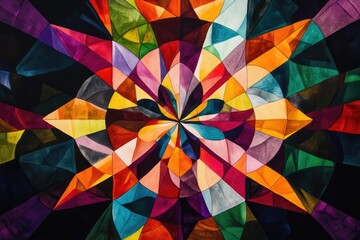 Wall Mural - A vibrant geometric pattern featuring a kaleidoscope of colors and shapes, creating a mesmerizing visual experience.