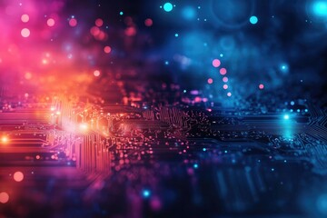 Wall Mural - Abstract digital art with vibrant colors and glowing particles, creating a visual representation of technology and innovation.