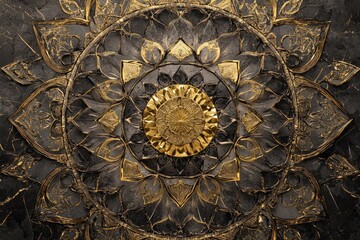 Wall Mural - An intricate golden mandala design featuring floral patterns and smooth textures, perfect for artistic and decorative themes.