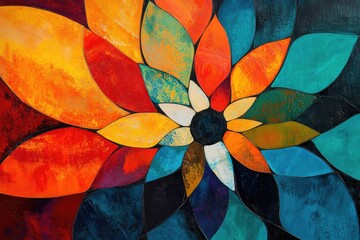 Wall Mural - Colorful abstract design featuring vibrant petals in various shades, creating a dynamic and artistic floral pattern.