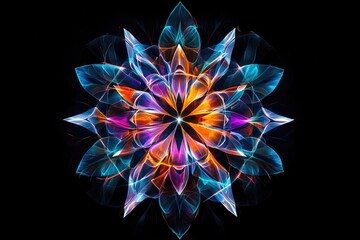 Wall Mural - Vibrant abstract flower design, featuring intricate petals in a dazzling array of colors, radiating beauty and energy.