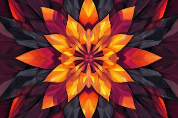 Wall Mural - Vibrant abstract flower design with rich colors, showcasing intricate patterns and stunning symmetry for artistic inspiration.