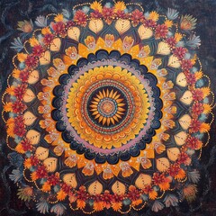 Wall Mural - vibrant mandala artwork featuring intricate floral patterns and rich colors, perfect for decoration 