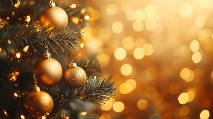 Wall Mural - christmas golden glowing background. holiday abstract glitter defocused backdrop with blinking tars 