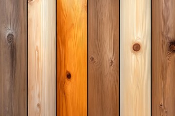 Poster - Wooden board with a grain pattern and a few holes. The board is brown in color. The board is made of wood. Weathered rustic wooden planks with knots and grain patterns close-up