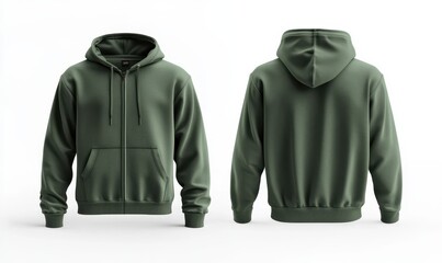 green hoodie mockup zip up hoodie mockup front and back on white background template