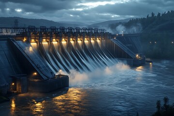 Canvas Print - Water discharge at the Krasnoyarsk hydroelectric power station