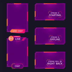 Wall Mural - gamers stream screen frames. game streaming interfaces, mmo game menu flat vector illustration set. 