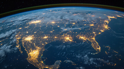 Night view from space of US