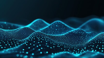 Poster - Green-blue abstract technology background with light trails, perfect for showcasing innovation and data.