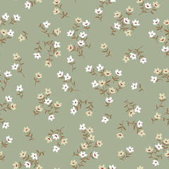 Wall Mural - Vintage seamless floral pattern. Liberty style background of small pastel flowers. Small flowers scattered over a blue gray background. Stock vector for printing on surfaces. Abstract flowers. 