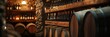 © Анатолий Сав - Explore a serene wine cellar adorned with wooden barrels and a collection of fine wine bottles on rustic shelves. Generative AI