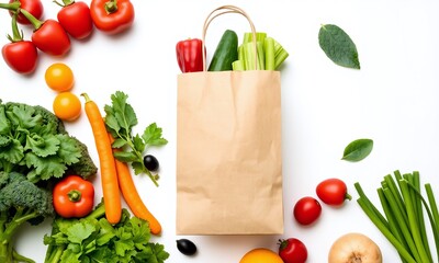 Vibrant fresh vegetables and spices, Colorful produce arrangement, White background