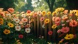 © Teerasak - Rustic wooden fence covered in flowers, shot from a low angle, emphasizing the charm of the garden