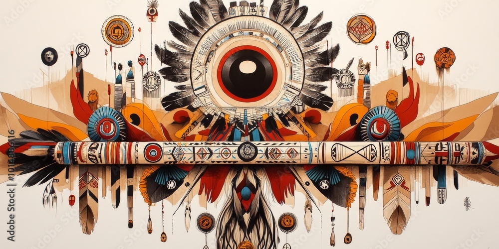 [A detailed drawing of a Native American flute surrounded by spiritual ...