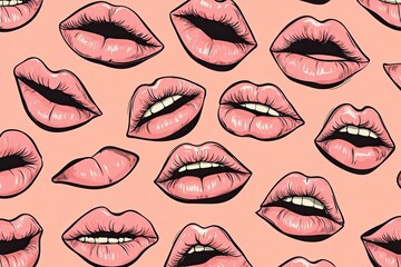 Aufkleber - Colorful Pink Lips Pattern Design Perfect for Vibrant Backgrounds and Creative Projects