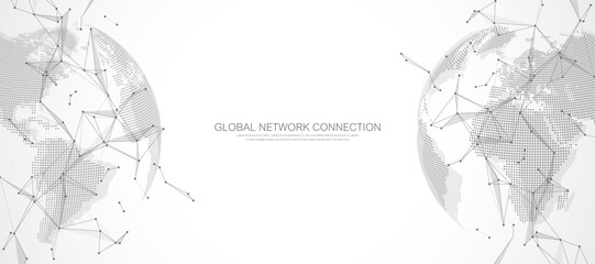 Aufkleber - Global network connection banner design template. Header social network communication in the global business concept. Big data visualization. Internet technology