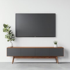 A wall-mounted TV, living room electronics, large flat-screen, isolated on white background